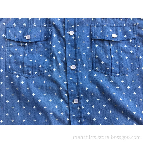 Denim Fabric Man Short Sleeve Shirt